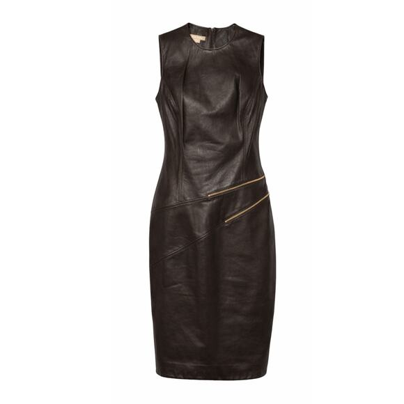 MICHAEL Michael Kors Dresses & Skirts - Michael Kors Chocolate Brown Genuine Leather Midi Dress Gold Zips
